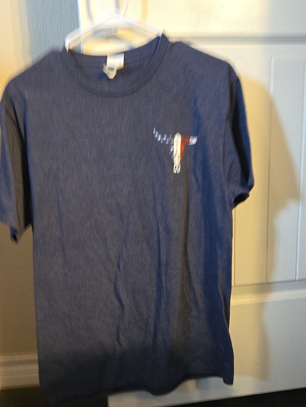Hanes Men's Short Sleeve Tee Navy with Red & White Longhorn Graphic